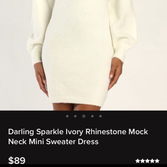 Lulus Darling Sparkle Ivory Rhinestone Mock Neck Mini Sweater Dress- Medium - Picture 3 of 4